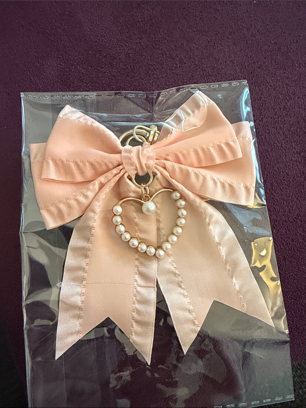 Bow & Pearl Heart Keychain Charm - Lavender, Pink, Blue, Teal - Picture 4 of 5